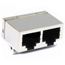 Modular Jack, RJ45, 2 Port, Side Entry, CAT 5 Shielded, Front 4.57mm