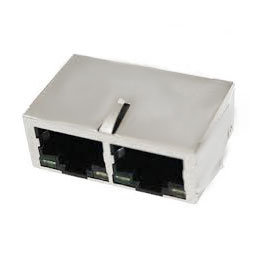 Modular Jack, RJ45, 2 Port, Side Entry, CAT 5 Shielded with EMI Tabs, Front 4.57mm