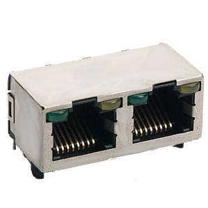 Modular Jack, RJ45, 2 Port, Single Row, Shielded, Side Entry, Without Spring Tabs