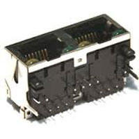 Modular Jack, RJ45, 2 Port, Single Row, Side Entry, EMI Spring Tabs on Top, and Sides, No Rear Tabs, With LED's