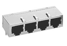 Modular Jack, RJ45, 4 Port, Side Entry, CAT 5e Shielded with EMI Tabs, Front 4.57mm