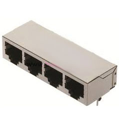 Modular Jack, RJ45, 4 Port, Single Row, Shielded, Side Entry, 1 Rear Tab