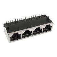 Modular Jack, RJ45, 4 Port, Single Row, Shielded, Side Entry, Without EMI Tabs