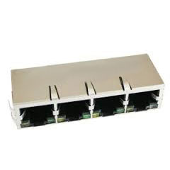 Modular Jack, RJ45, 4 Port, SingleRow, Shielded, Side Entry, With LED's, Spring Tabs on Top & Sides
