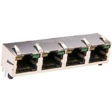 Modular Jack, RJ45, 4 Port, SingleRow, Shielded, Side Entry, With LED's