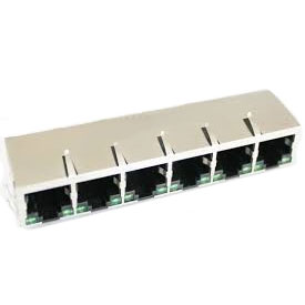 Modular Jack, RJ45, 6 Port, Side Entry, CAT 5e Shielded with EMI Tabs, Front 4.57mm