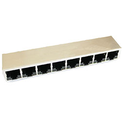 Modular Jack, RJ45, 8 Port, Side Entry, CAT 5 Shielded, Front 4.57mm