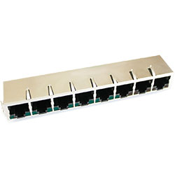 Modular Jack, RJ45, 8 Port, Side Entry, CAT 5e Shielded with EMI Tabs, Front 3.68mm