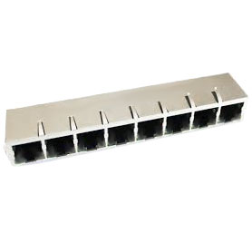 Modular Jack, RJ45, 8 Port, Single Row, Shielded, Side Entry, Top Spring Tabs, Thru Hole