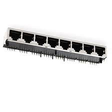 Modular Jack, RJ45, 8 Port, Single Row, Shielded, Side Entry, With Spring Tabs (Top and Sides), With LED