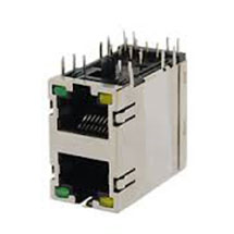Modular Jack, RJ45, with LED, 1x2, with Panel Grounds on Top and Sides, CAT 5