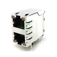 Modular Jack, RJ45, with LED, 1x2, with Spring Tabs on Top (2) and Sides (2), CAT 5, AMP Footprint