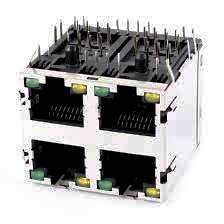 Modular Jack, RJ45, with LED's, 2x2, with Panel Grounds on Top and Sides, CAT 5e