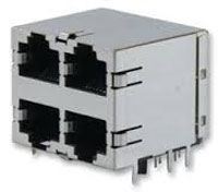Modular Jack, RJ45, 4 Port, Double Row, Side Entry with Panel Grounds on Top, Sides, and Bottom
