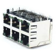 Modular Jack, RJ45, 6 Port, Double Row, w/ LED, w/ Panel Ground on Top and Sides (AMP Style)