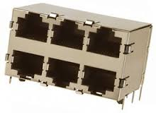 Modular Jack, RJ45, 6 Port, Double Row, Side Entry, With panel Ground Top , Sides And Bottom