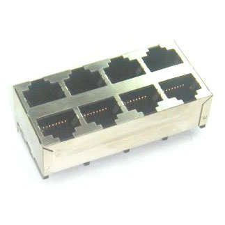 Modular Jack, RJ45, Multi Port , Shielded, Top Entry, Double Level, Ganged, with LEDs
