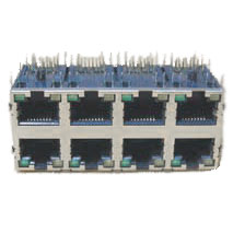 Modular Jack, RJ45, 8 Port, Double Row, w/ LED, w/ Panel Ground on Top and Sides (AMP Style)