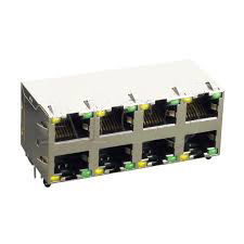 Modular Jack, RJ45, 8 Port, Double Row, Inner Shield, Side Entry, With LED