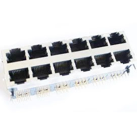 Modular Jack, RJ45, 12 Port, Double Row, Inner Shield, Side Entry, Without Spring Tabs