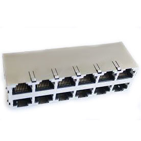 Modular Jack, RJ45, 12 Port, Double Row, Inner Shield, Side Entry, With Spring Tabs (Top, Sides and Bottom)