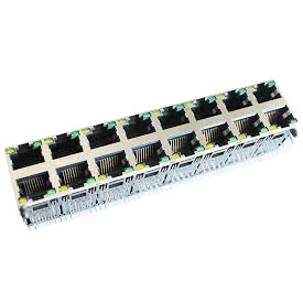 Modular Jack, RJ45, with LED, 2x8, with Panel Grounds on Top and Sides, CAT 5