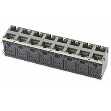 Modular Jack, RJ45, 16 Port, Double Row, w/ LED, w/ Panel Ground on Top and Sides (AMP Style)