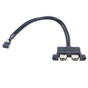 Dual USB A Female to 9 Pin Internal Direct Screw Panel Mount Cable