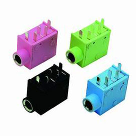 Stereo, Earphone, Audio Jack, 3.5mm, Thru Hole, Body Width (8.1mm), High Profile, All Plastic Bushing w/ Inner Metal Ring; Pantone Colors and Black