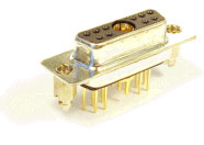 Combo Coax + Signal D-Sub Connector, Vertical Mount, Male Signal, Male Coax Contact